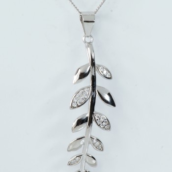 Sterling Silver/CZ Long Leaf Pendant and Chain